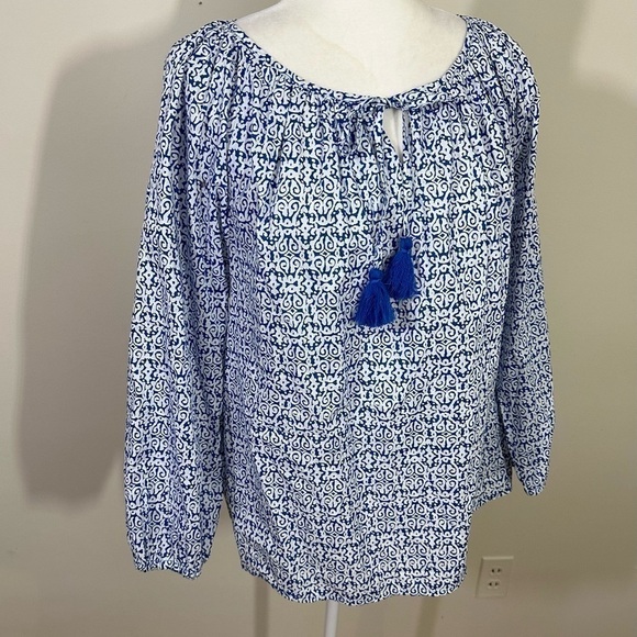 J. Crew sz med top, tunic boho style. Blue stripe Tie at the neckline. - Picture 9 of 13
